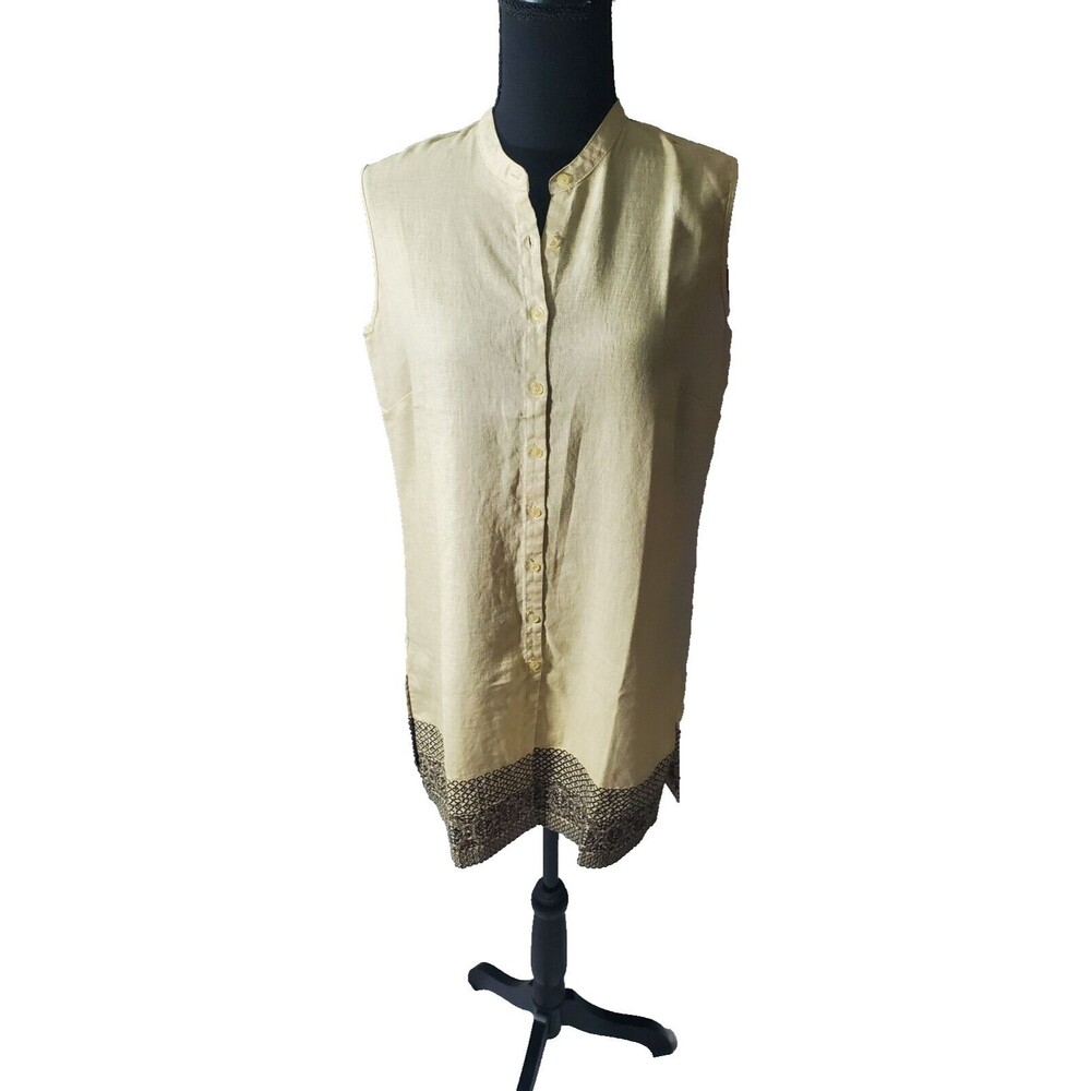Kiko Bay Women's Beige Blouse Top 100% Linen Size M Brand New#65